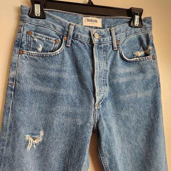 AGOLDE Revolve "Jamie" Distressed High Rise Straight in Arrival Wash Size 25 - Picture 7 of 16